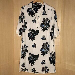Chelsea & Theodore Blue White Floral Shirt Dress Small